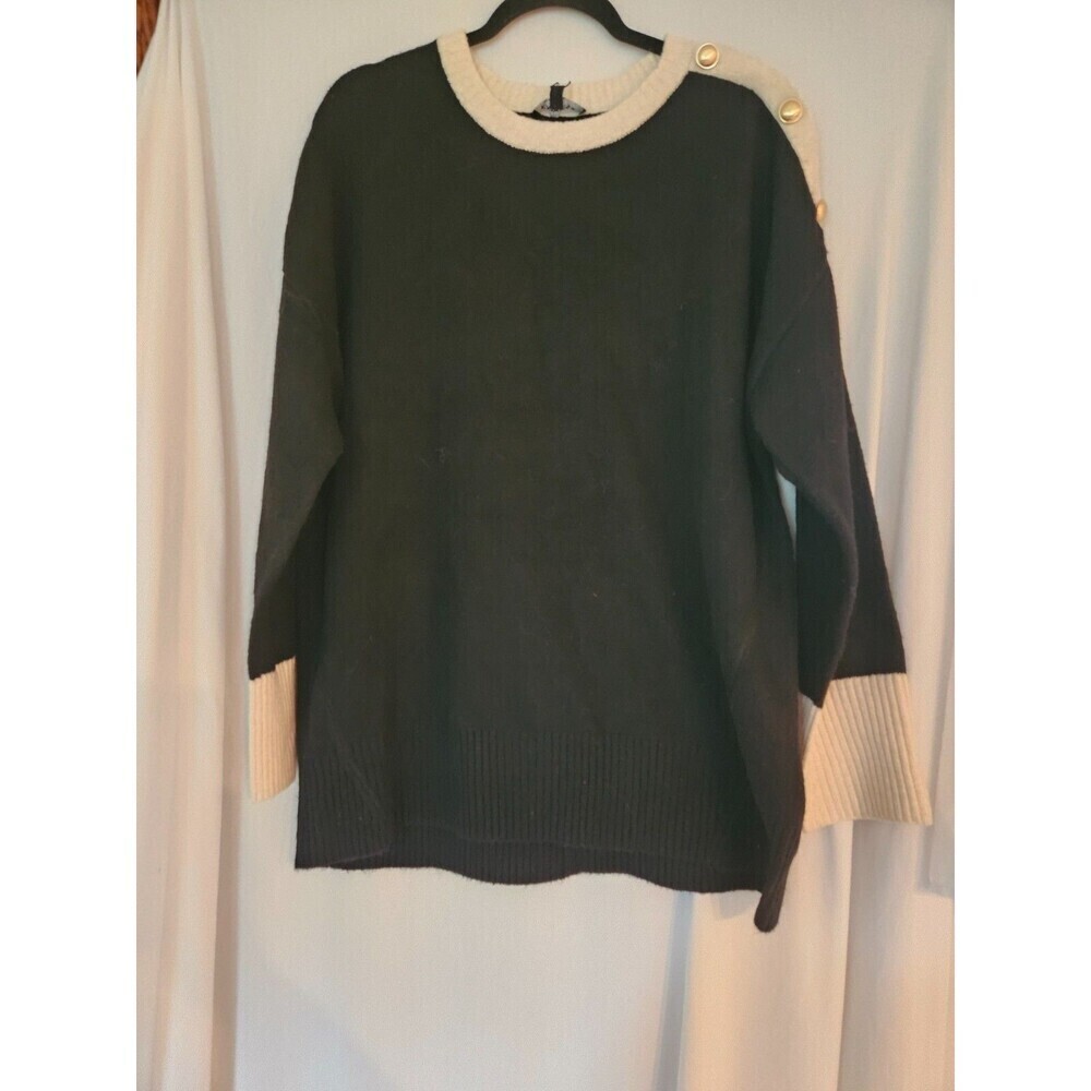 Express London Sweater Women's Med‎ Black Soft Stretch Knit Gold Buttons Casual